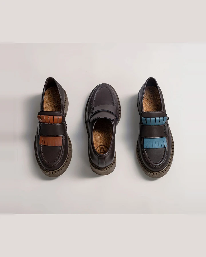 AGAZI Damen vegan 3 In 1 Loafers Diane Dunkle Sohle Schokoladenbraun