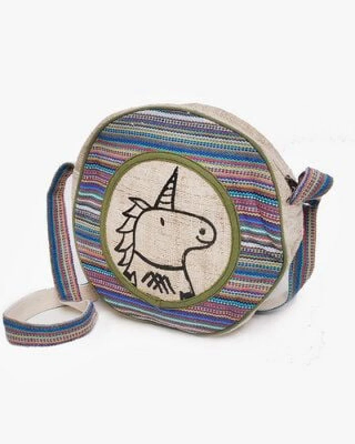 Himal Hemp HH Einhorn Umhängetasche rund aus wildem Hanf und Baumwolle