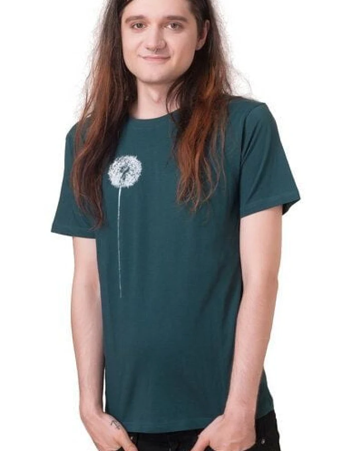 Hirschkind Bio- & Fair-Trade-Männershirt "Pusteblume" tannengrün