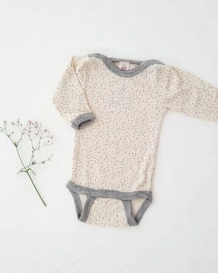 Baby Body langarm Wolle Seide Punkte