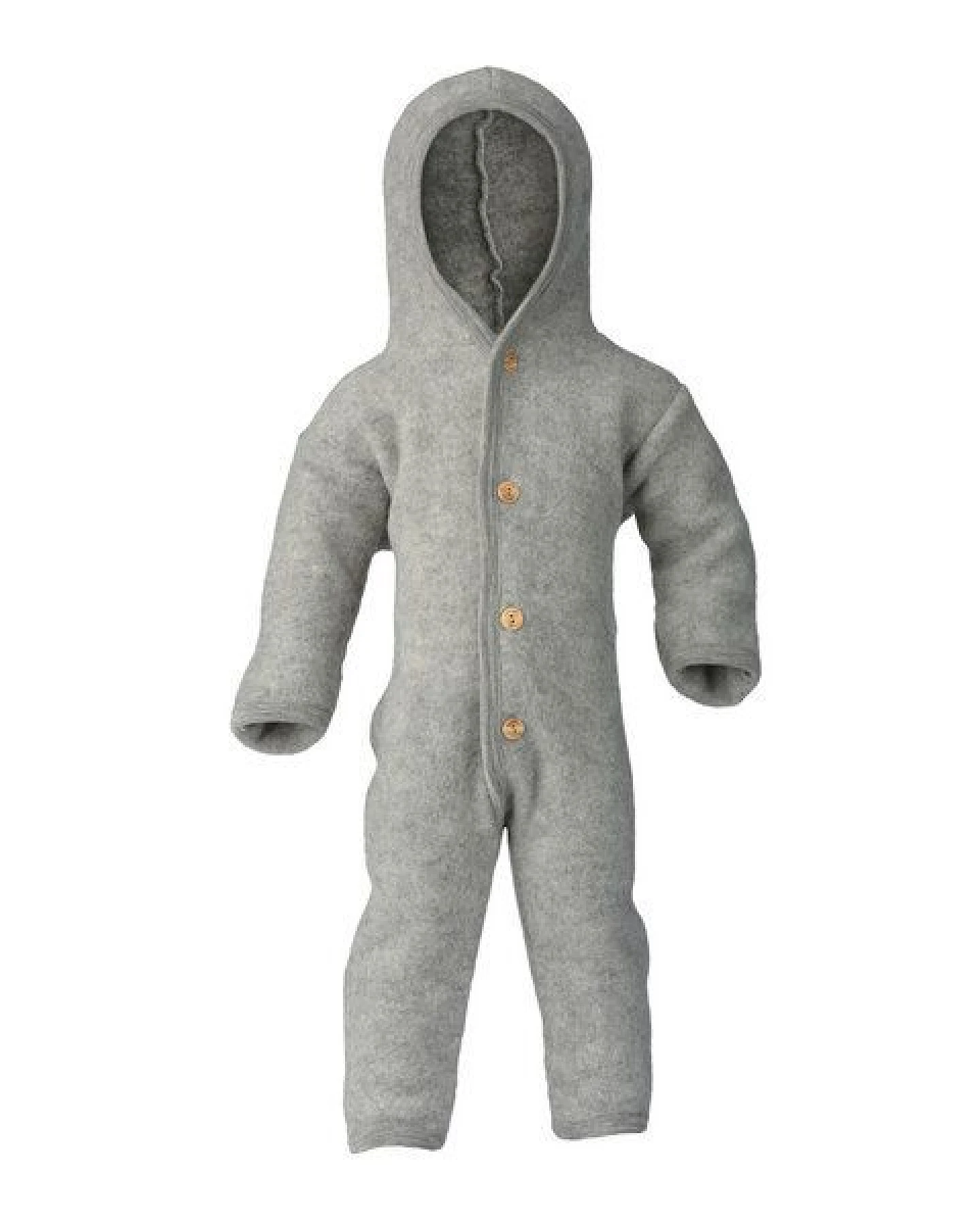 Engel natur Baby Overall mit Kapuze u. Holzknöpfen Schurwolle kbT – Ansicht 2