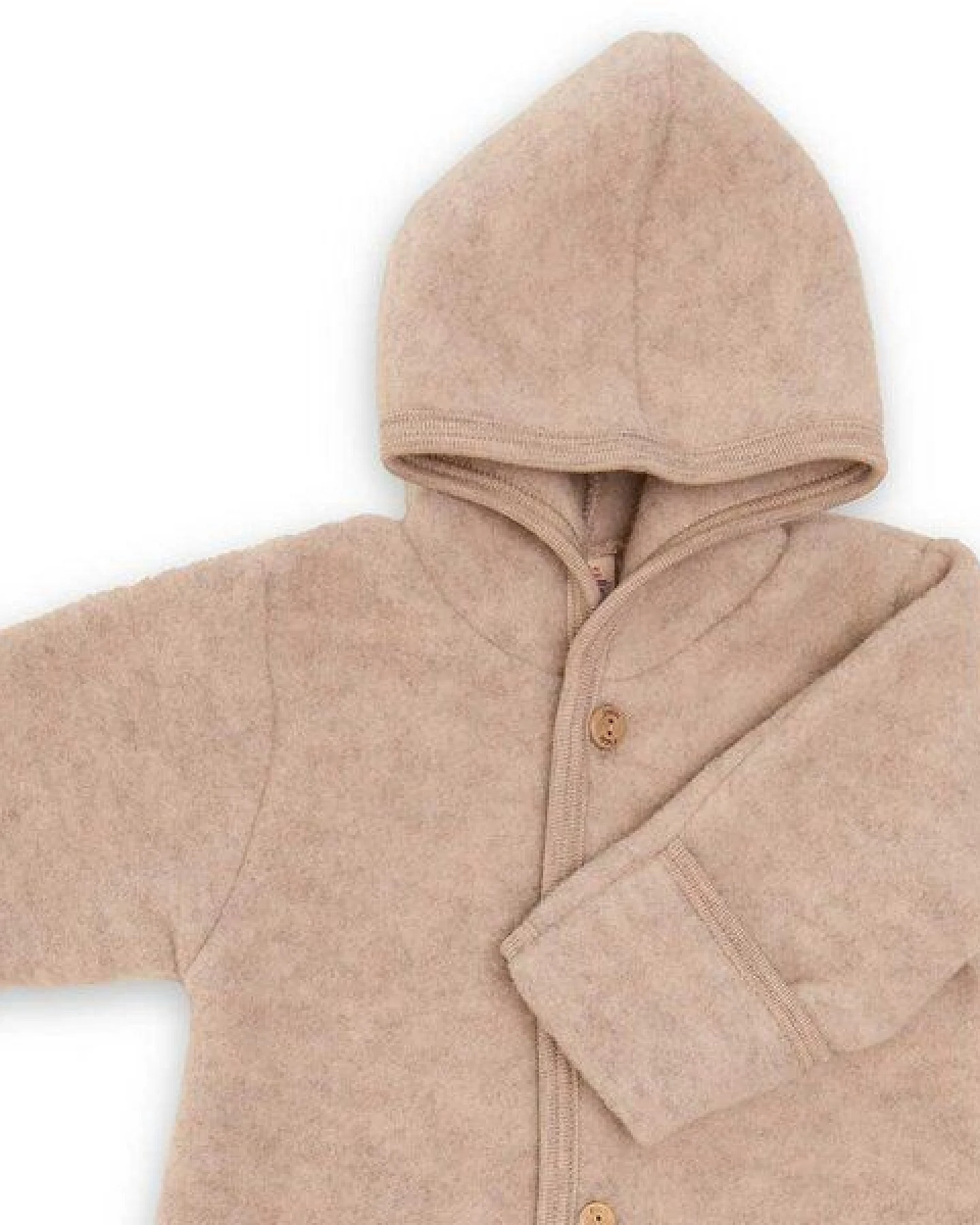 Engel natur Baby Overall mit Kapuze u. Holzknöpfen Schurwolle kbT – Ansicht 2