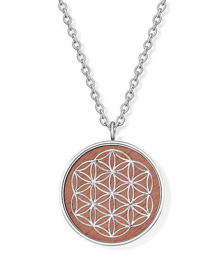 Crystal and Sage Blume des Lebens Halskette mit Walnussholz silber