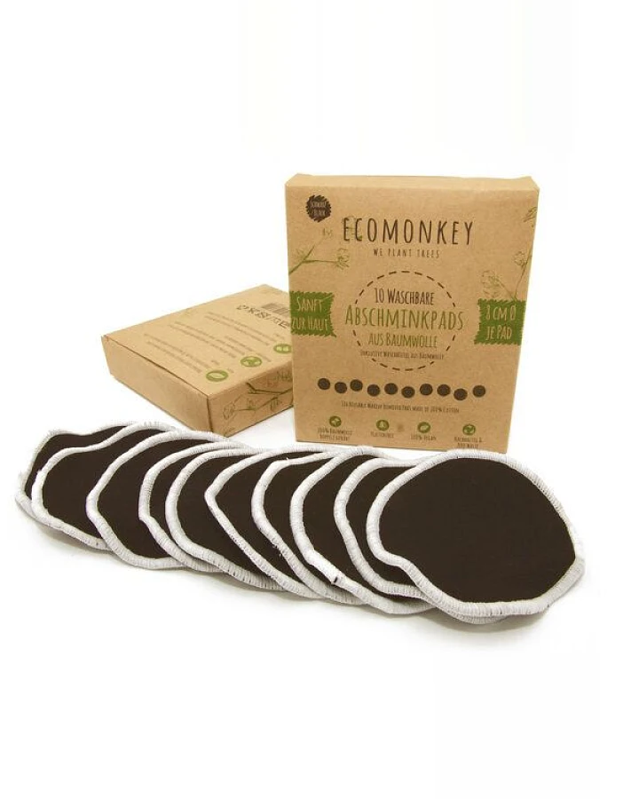 ECOMONKEY Abschminkpads Waschbar aus Baumwolle 10 St. Schwarz plus Wäschenetz