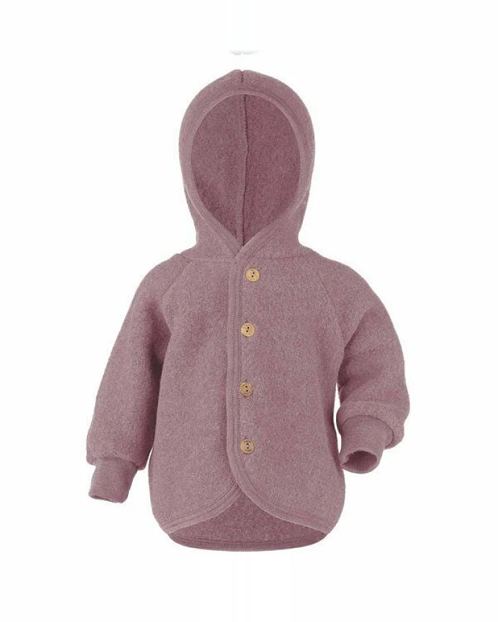 Engel natur Baby Fleece-Kapuzenjacke mit Holzknöpfen Schurwolle kbT