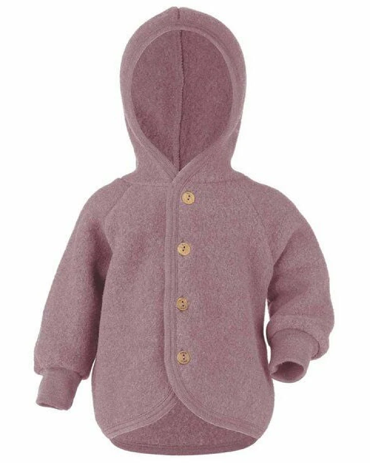 Engel natur Baby Fleece-Kapuzenjacke mit Holzknöpfen Schurwolle kbT