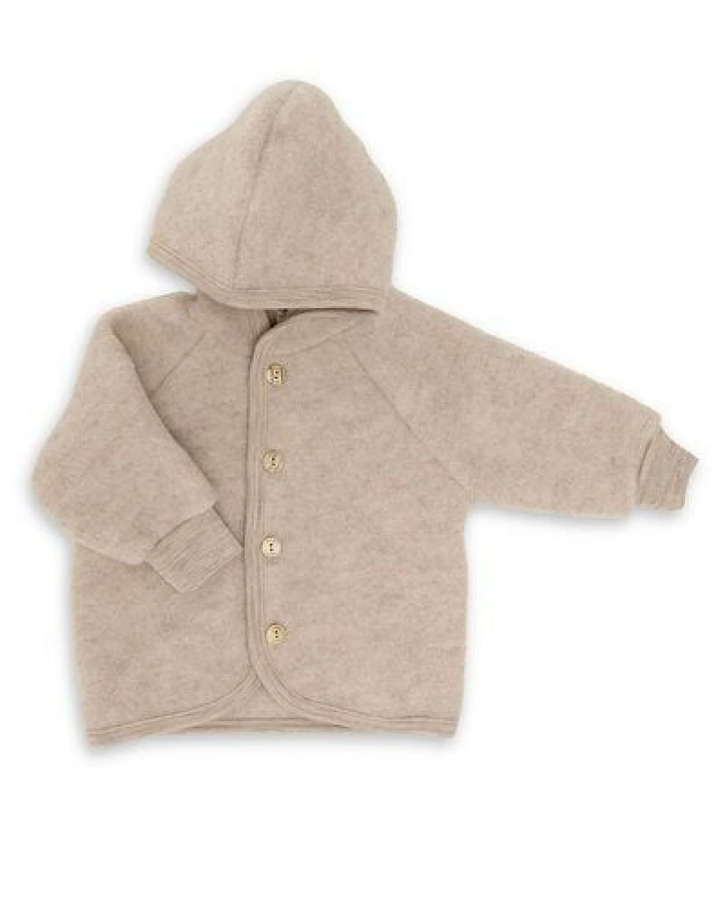 Engel natur Baby Fleece-Kapuzenjacke mit Holzknöpfen Schurwolle kbT – Ansicht 2