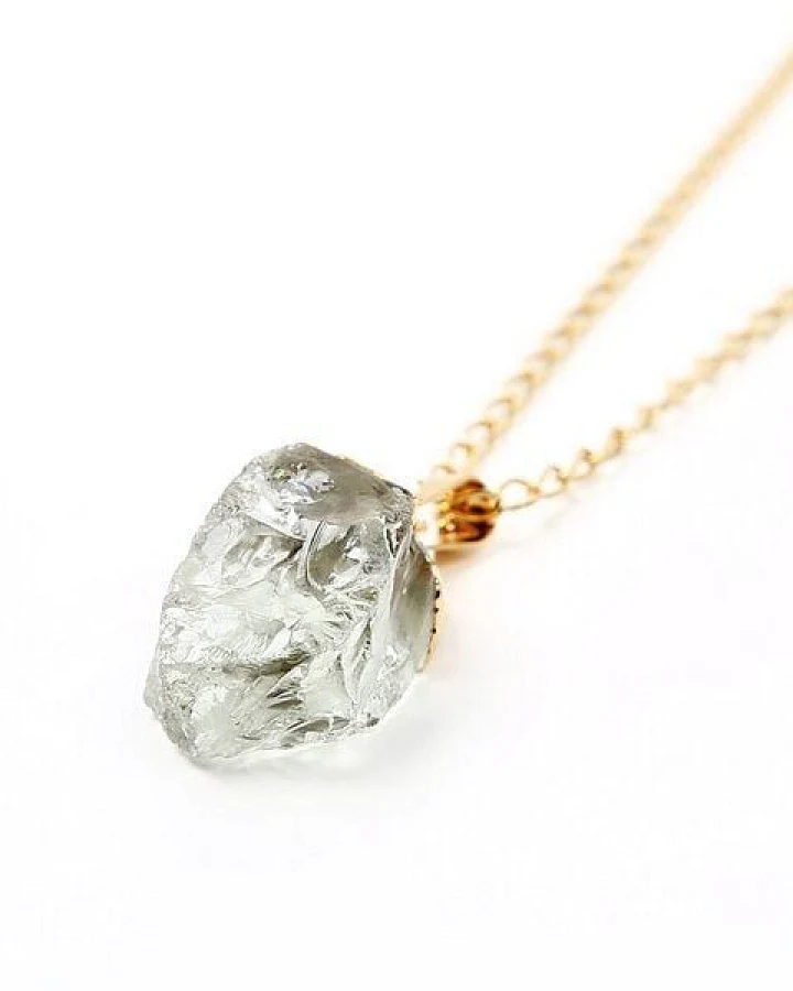Crystal and Sage Prasiolith Halskette Edelsteinkette vergoldet