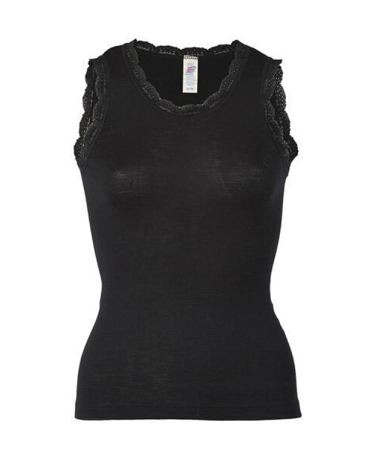 Engel natur Damen Achselshirt mit Spitze Bio-Schurwolle/Seide