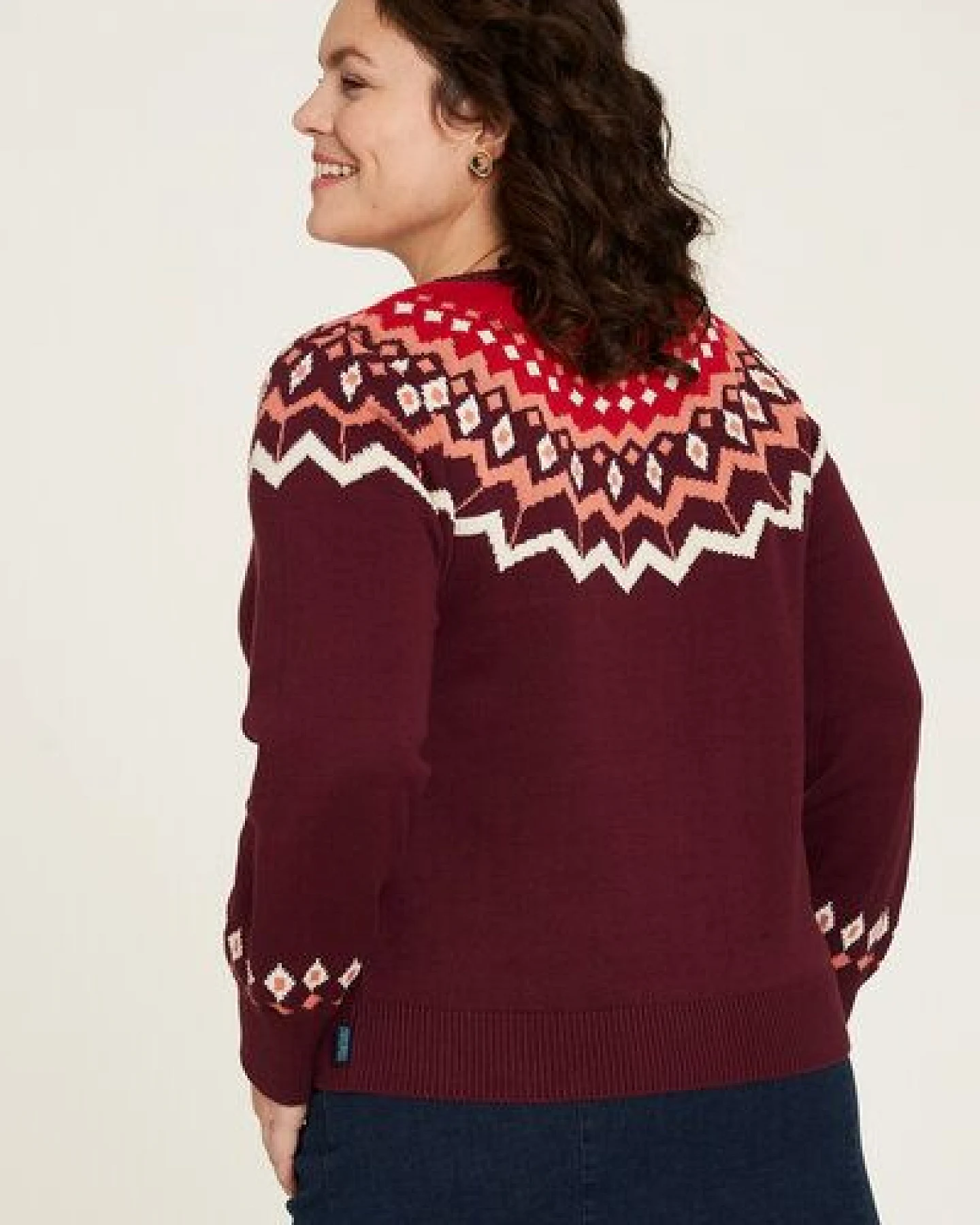 TRANQUILLO Strickjacke aus Biobaumwolle mit Muster in Rot und Blau – Ansicht 2