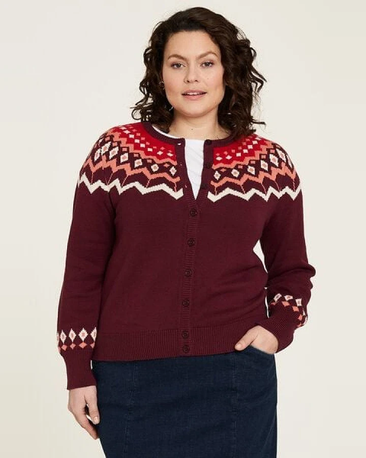 TRANQUILLO Strickjacke aus Biobaumwolle mit Muster in Rot und Blau