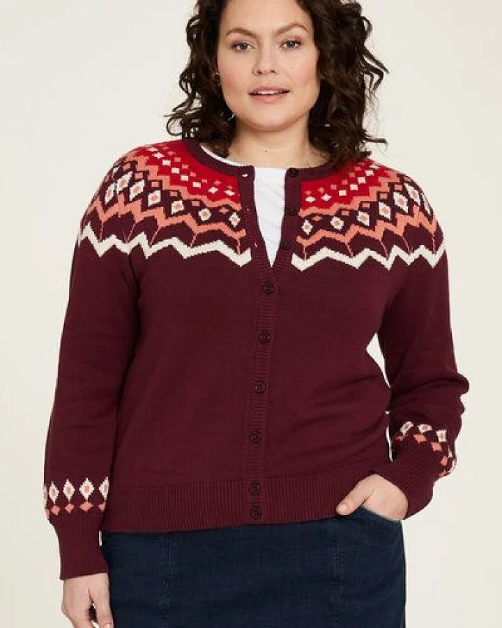 TRANQUILLO Strickjacke aus Biobaumwolle mit Muster in Rot und Blau