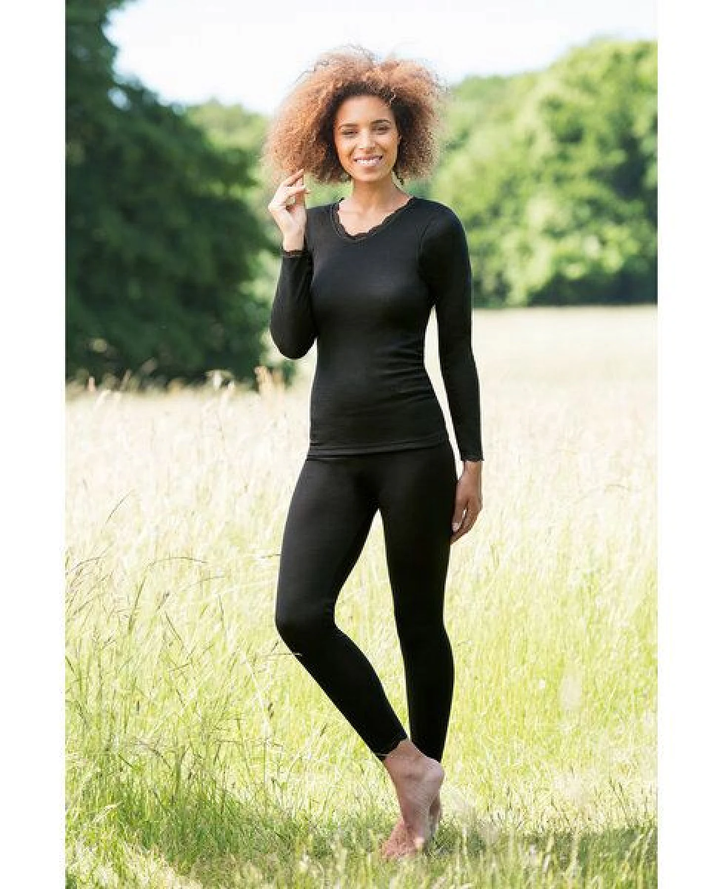 Engel natur Damen Unterhemd Langarm m. Spitze Bio-Schurwolle/Seide – Ansicht 2