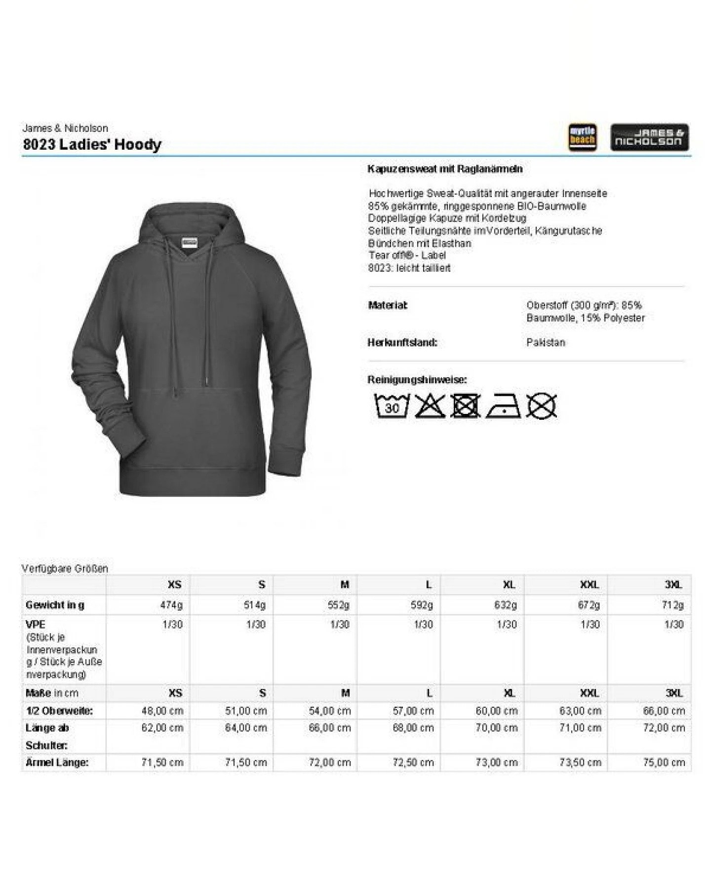James & Nicholson Damen College Hoodie Hoody Kapuzenpullover Kapuzenpulli Meliert Melang – Ansicht 3