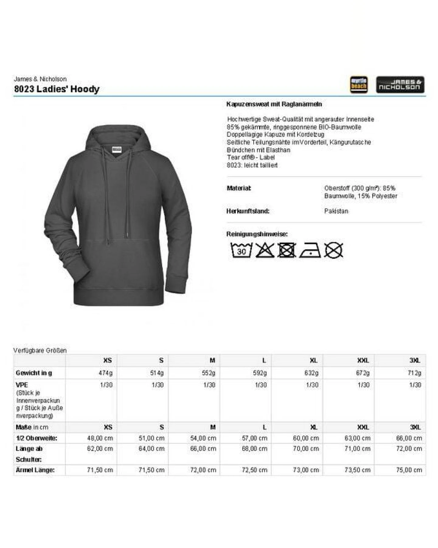 James & Nicholson Damen College Hoodie Hoody Kapuzenpullover Kapuzenpulli Meliert Melang – Ansicht 3