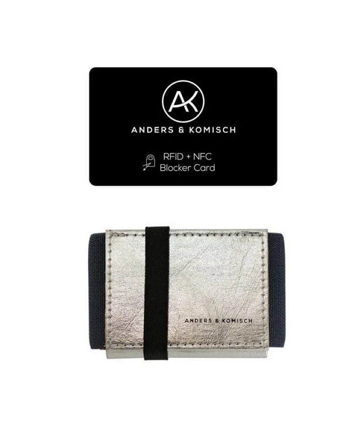 ANDERS & KOMISCH Kleiner Geldbeutel mit RFID- & NFC Schutz Karte – A&K MINI Portemonnaie Silber