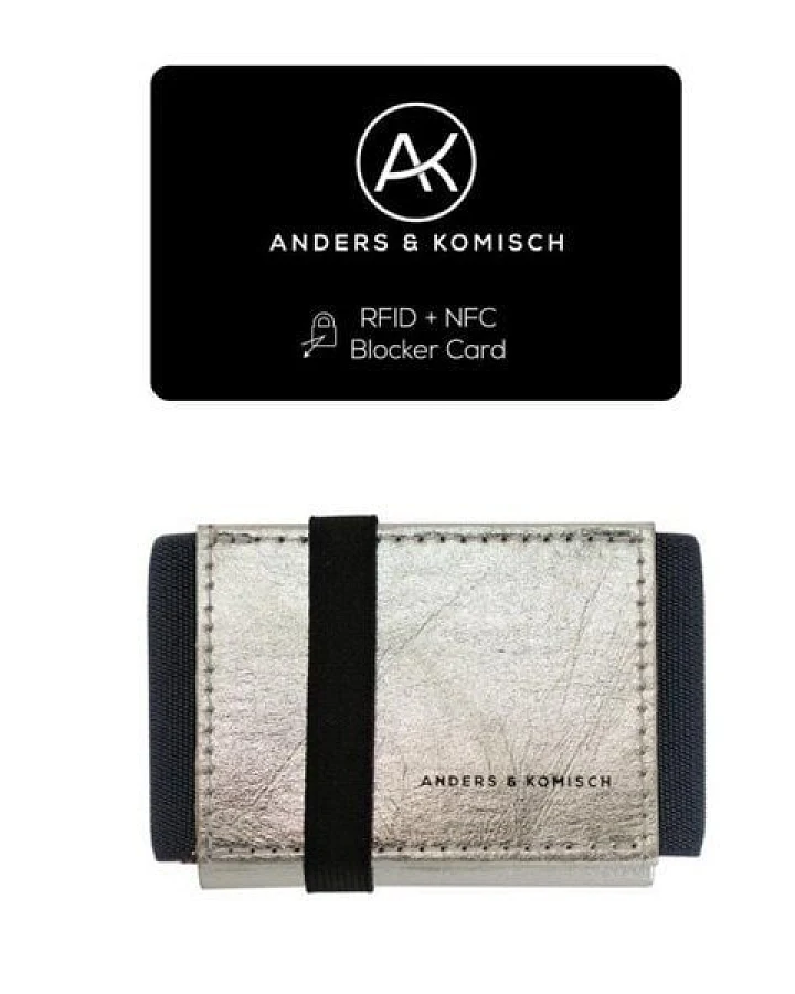 ANDERS & KOMISCH Kleiner Geldbeutel mit RFID- & NFC Schutz Karte – A&K MINI Portemonnaie Silber