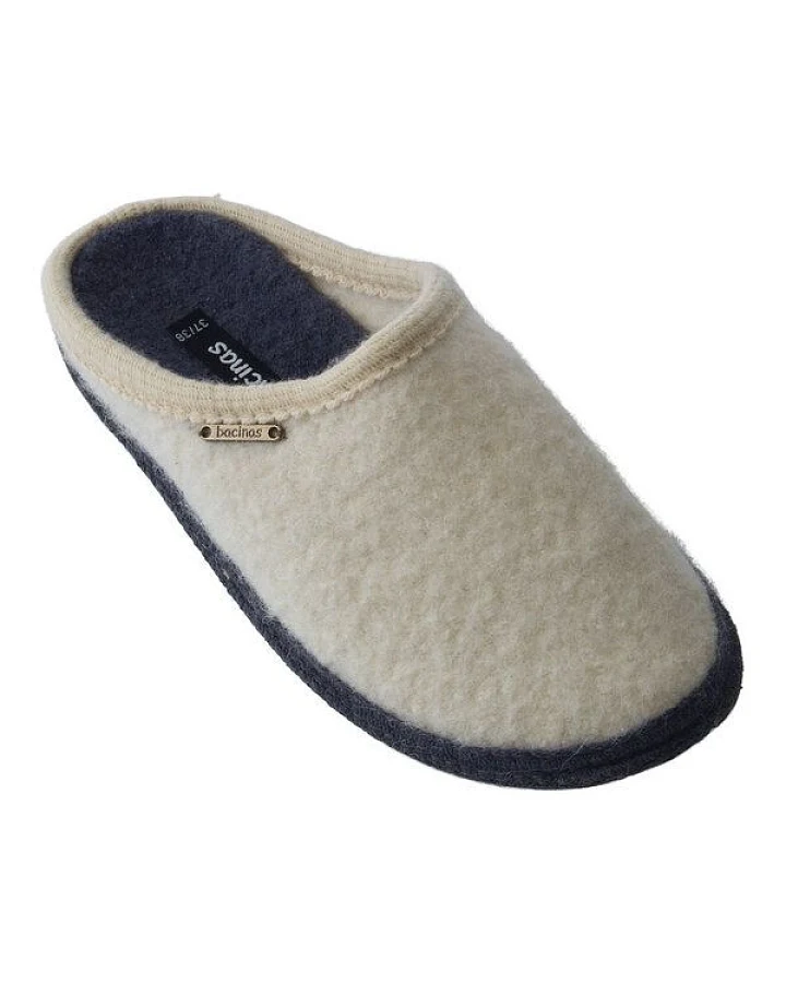 Bacinas Hausschuh Pantoffeln mit schwarzer Sohle aus 100% Wolle