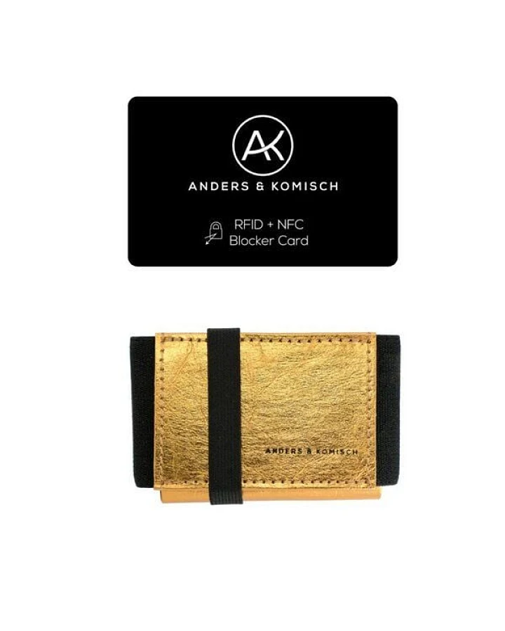 ANDERS & KOMISCH Kleines Portemonnaie Gold mit RFID Schutz - A&K MINI Slim Wallet – A&K MINI Bundle