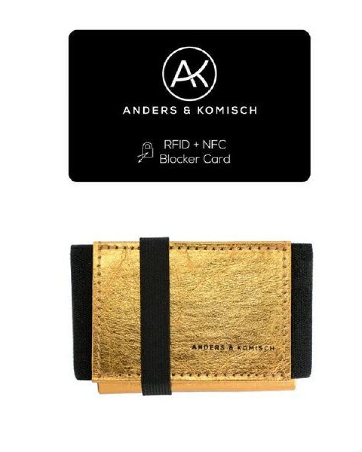 ANDERS & KOMISCH Kleines Portemonnaie Gold mit RFID Schutz - A&K MINI Slim Wallet – A&K MINI Bundle
