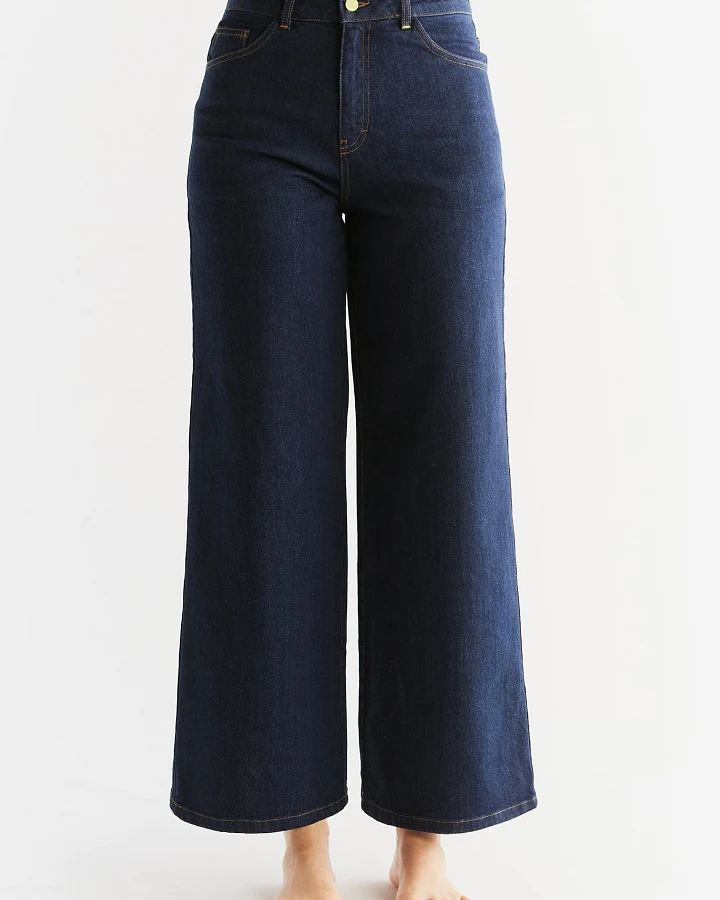 Evermind Damen vegan Jeans Weites Bein Lapis Blau