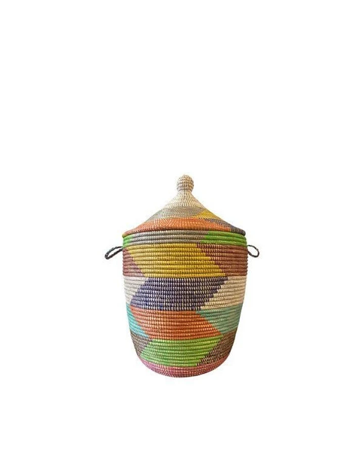 SWANE-Design Afrikanischer Wäschekorb - Zick Zack Bunt - S/M/L/XL/XXL