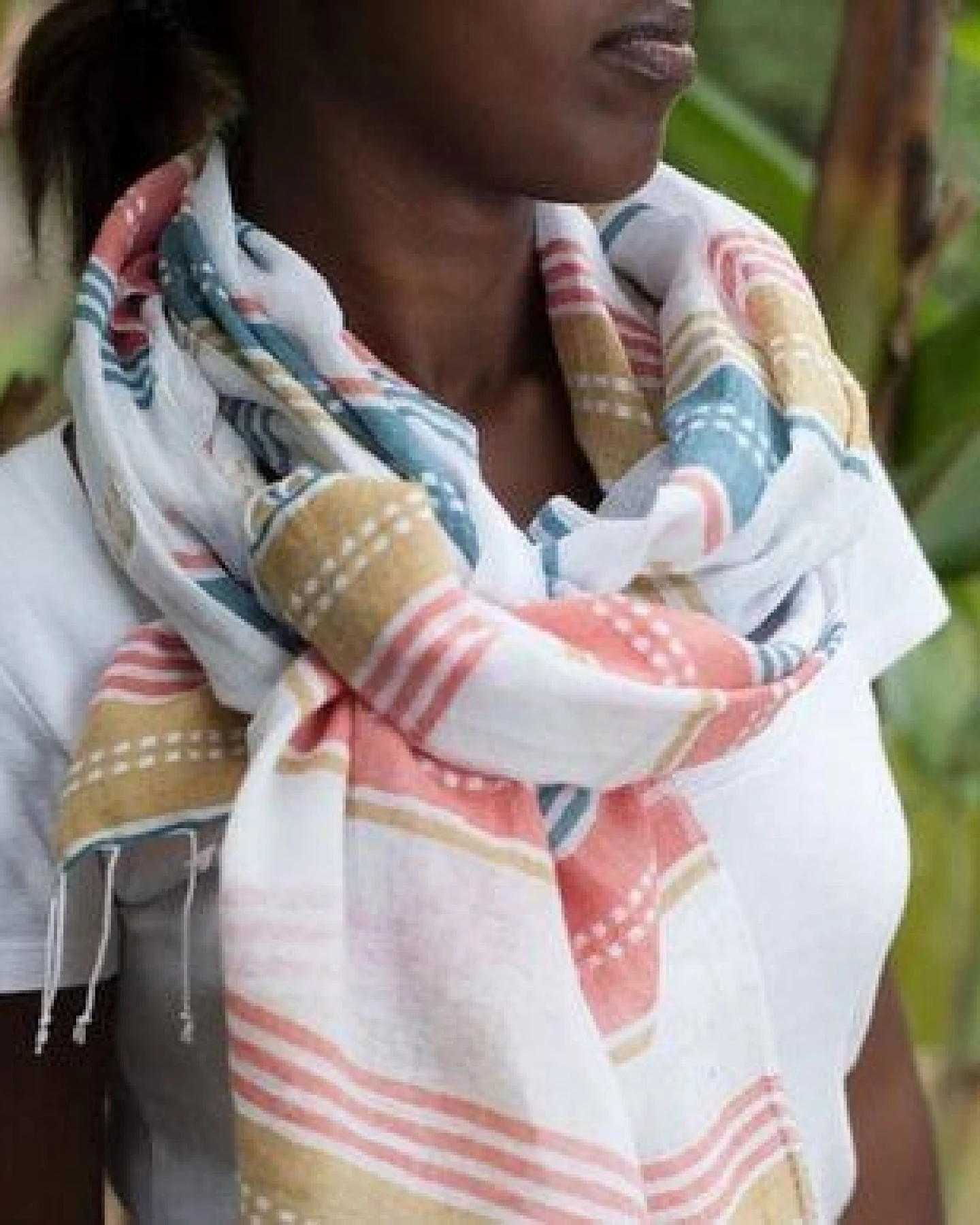 Unisex Baumwollschal - Adi 70x200 - Autumn Weiß - Sabahar Äthiopien – Ansicht 4