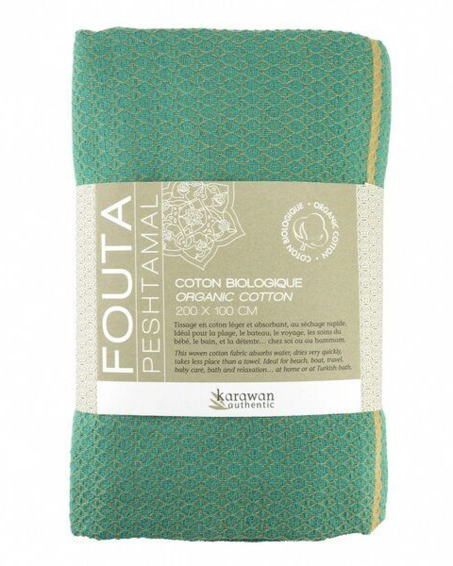 Karawan authentic Fouta Hamamtuch aus reiner Bio-Baumwolle 200 × 100 cm (Stil SAND) – Ansicht 2