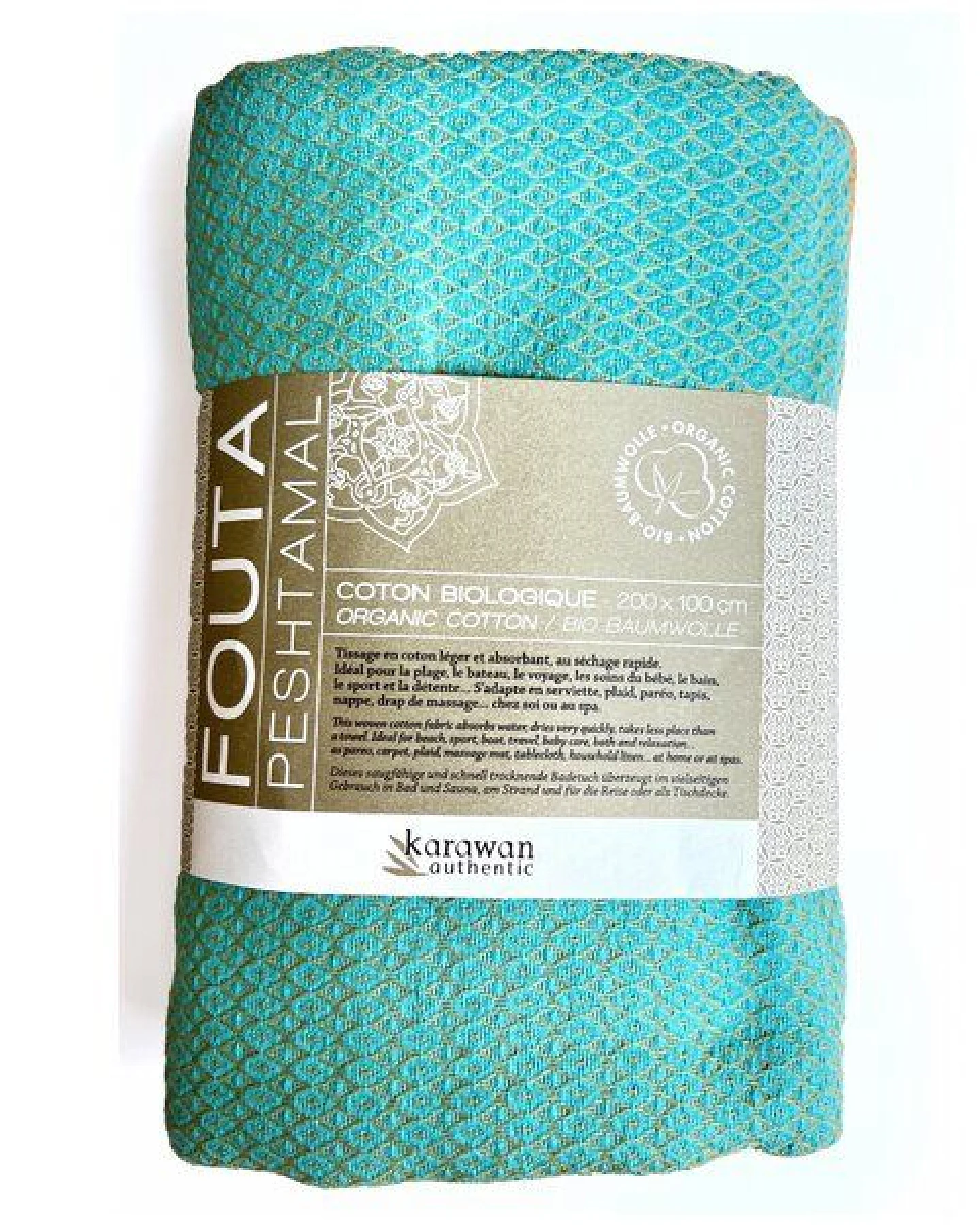 Karawan authentic Fouta Hamamtuch aus reiner Bio-Baumwolle 200 × 100 cm (Stil SAND) – Ansicht 2