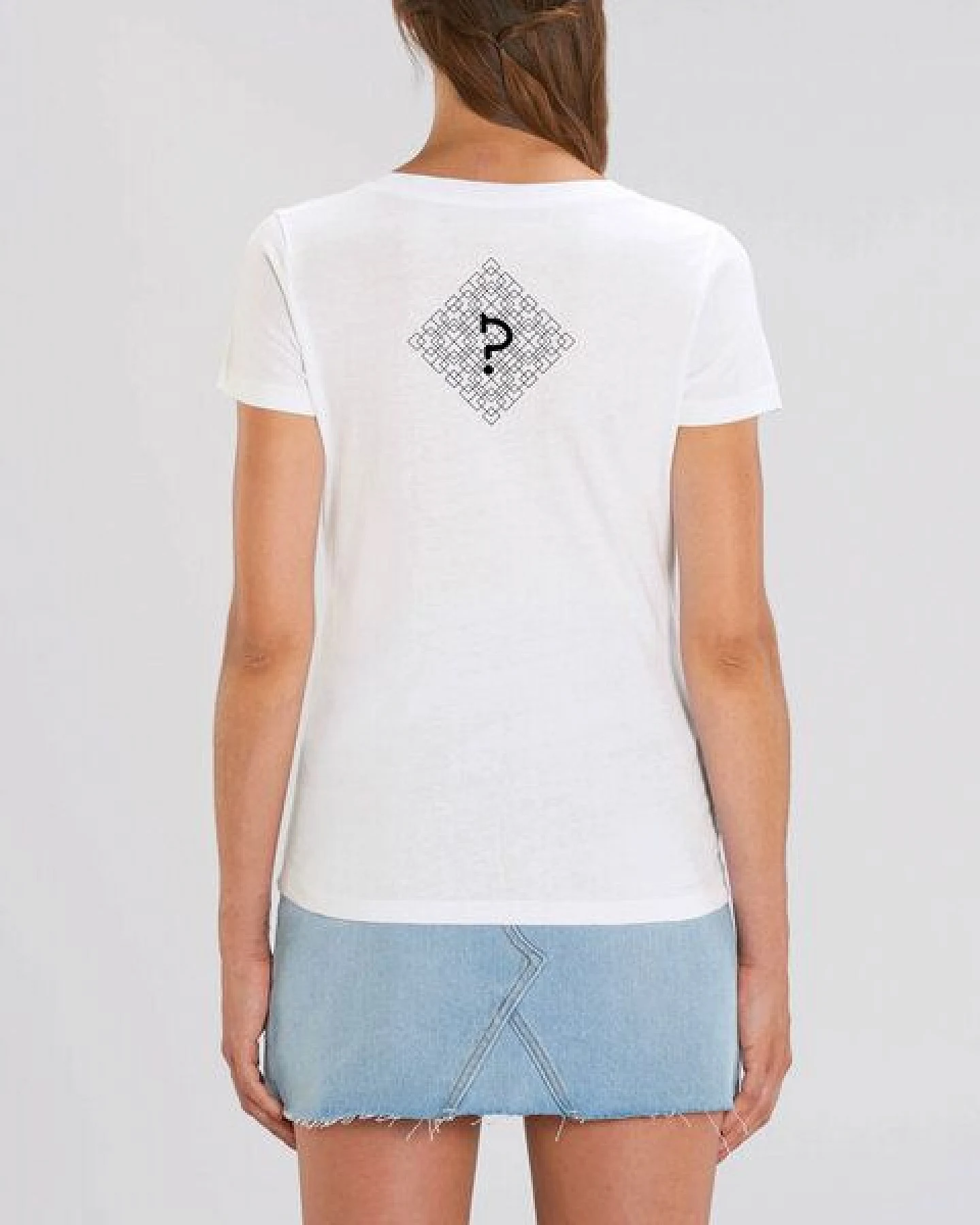 Human Family Bio Damen T-Shirt mit V-Ausschnitt "Evolution - Geo Questionmark" – Ansicht 3