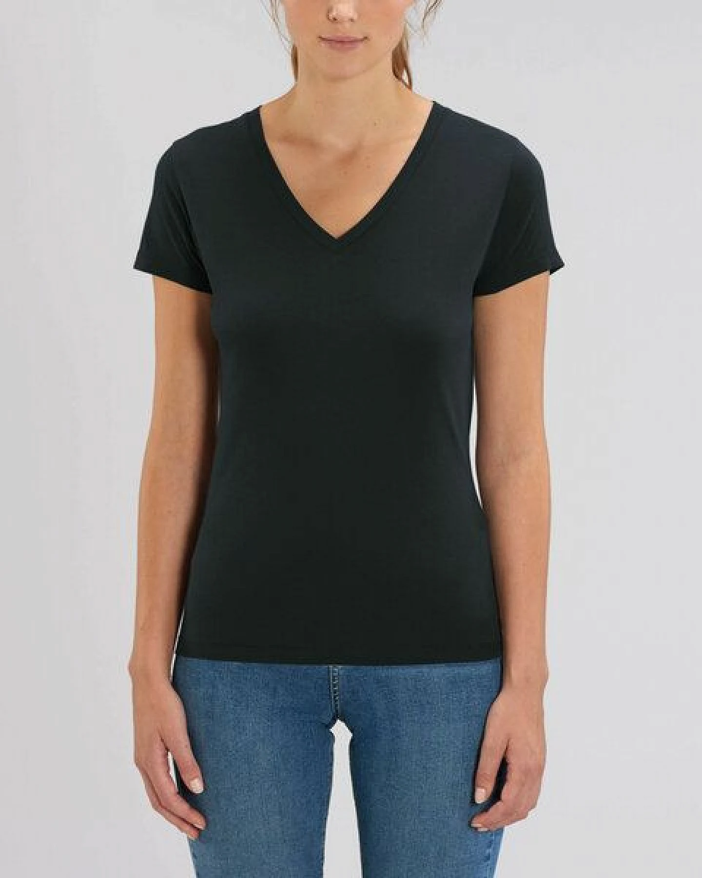 Human Family Bio Damen T-Shirt mit V-Ausschnitt "Evolution - Geo Questionmark" – Ansicht 2