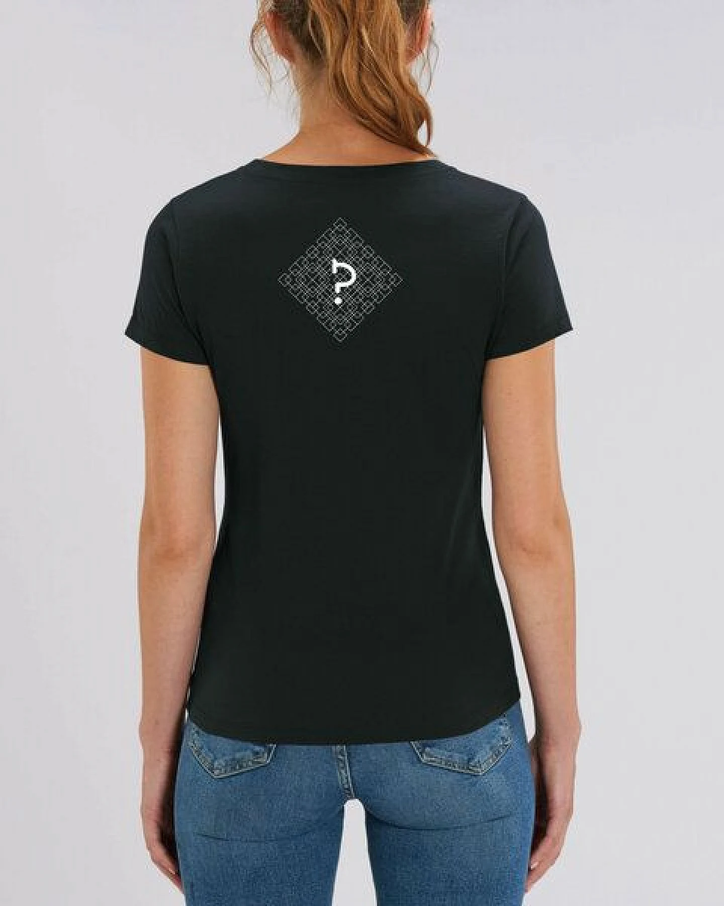 Human Family Bio Damen T-Shirt mit V-Ausschnitt "Evolution - Geo Questionmark" – Ansicht 2