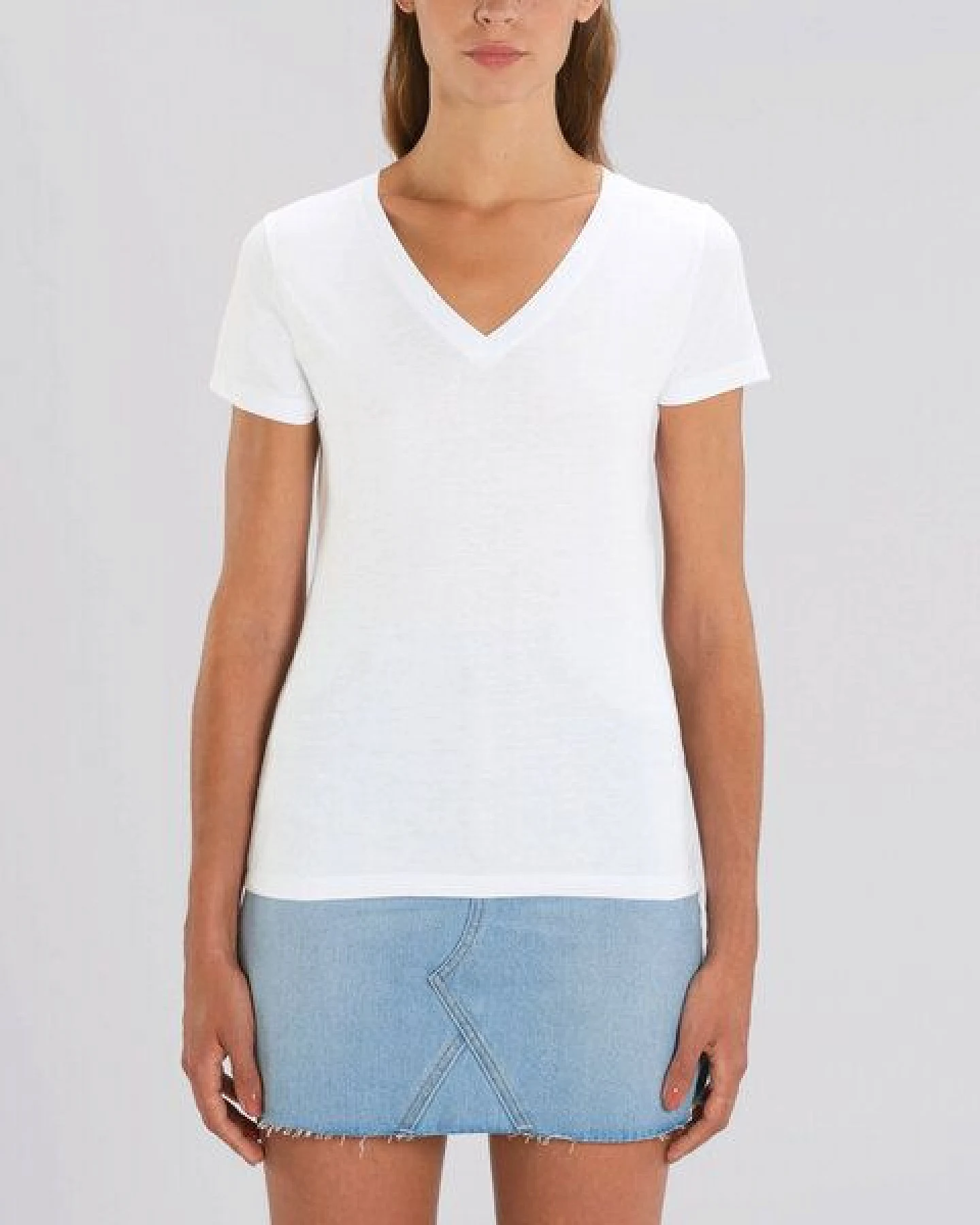Human Family Bio Damen T-Shirt mit V-Ausschnitt "Evolution - Geo Questionmark" – Ansicht 2