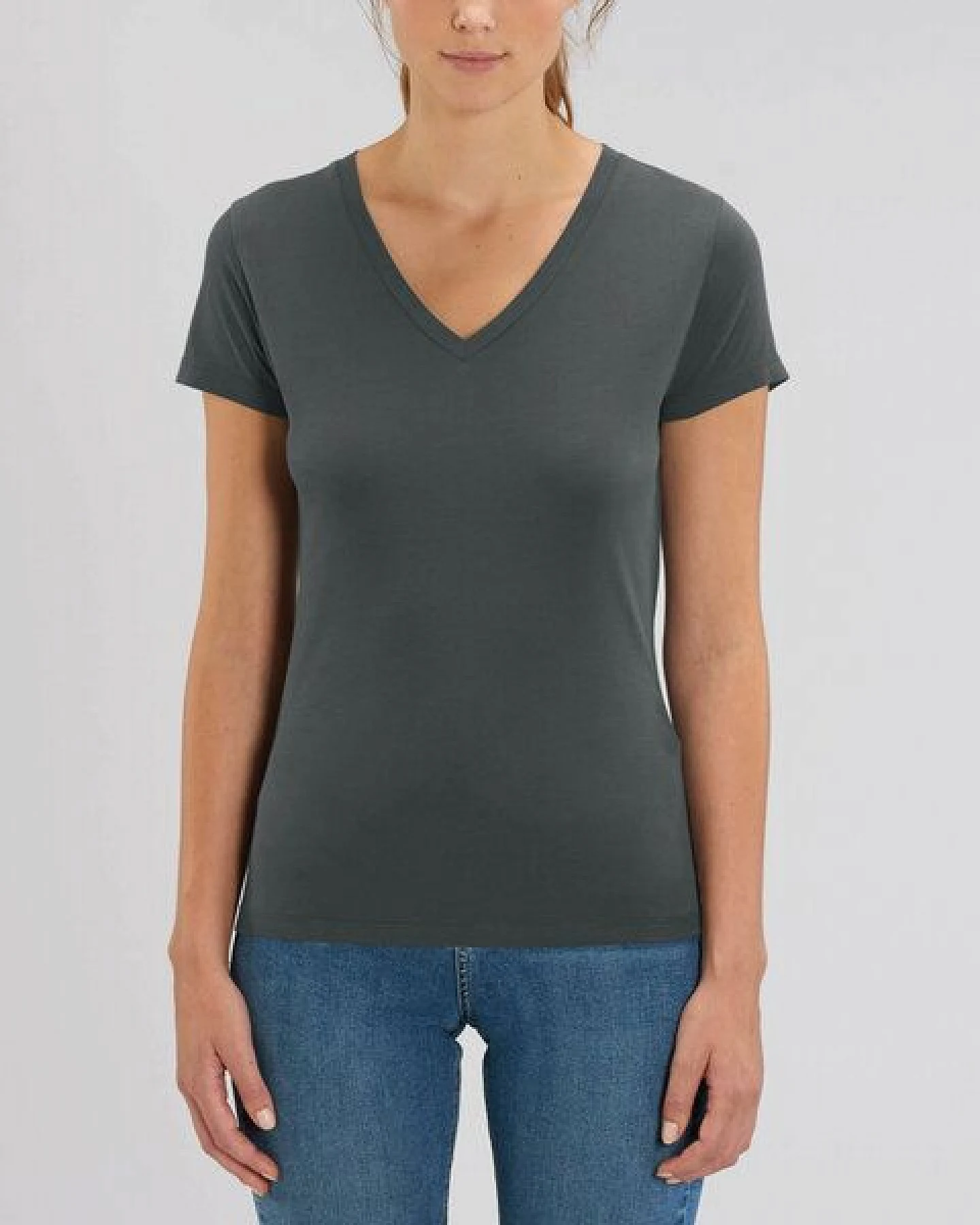 Human Family Bio Damen T-Shirt mit V-Ausschnitt "Evolution - Geo Questionmark" – Ansicht 2