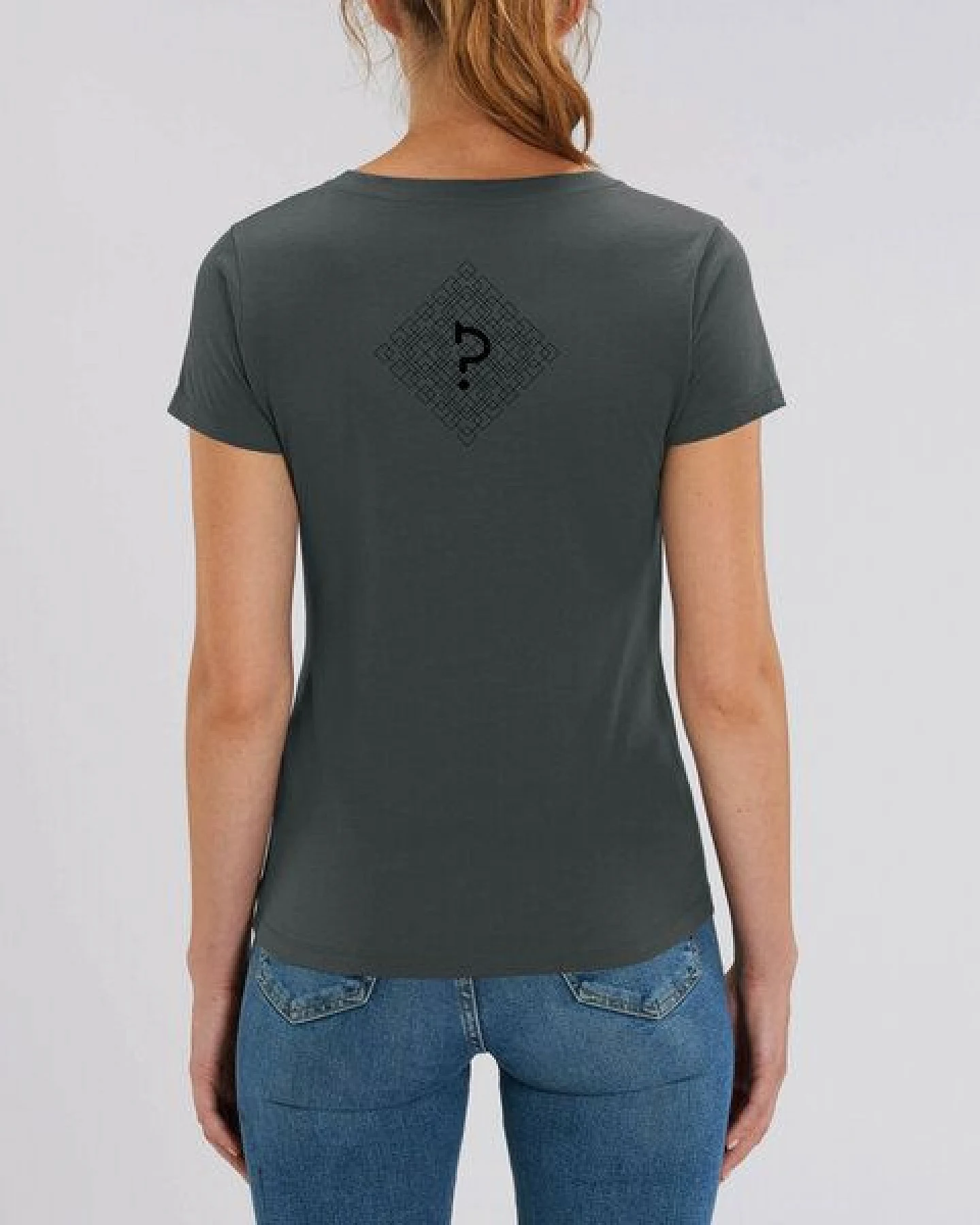 Human Family Bio Damen T-Shirt mit V-Ausschnitt "Evolution - Geo Questionmark" – Ansicht 3