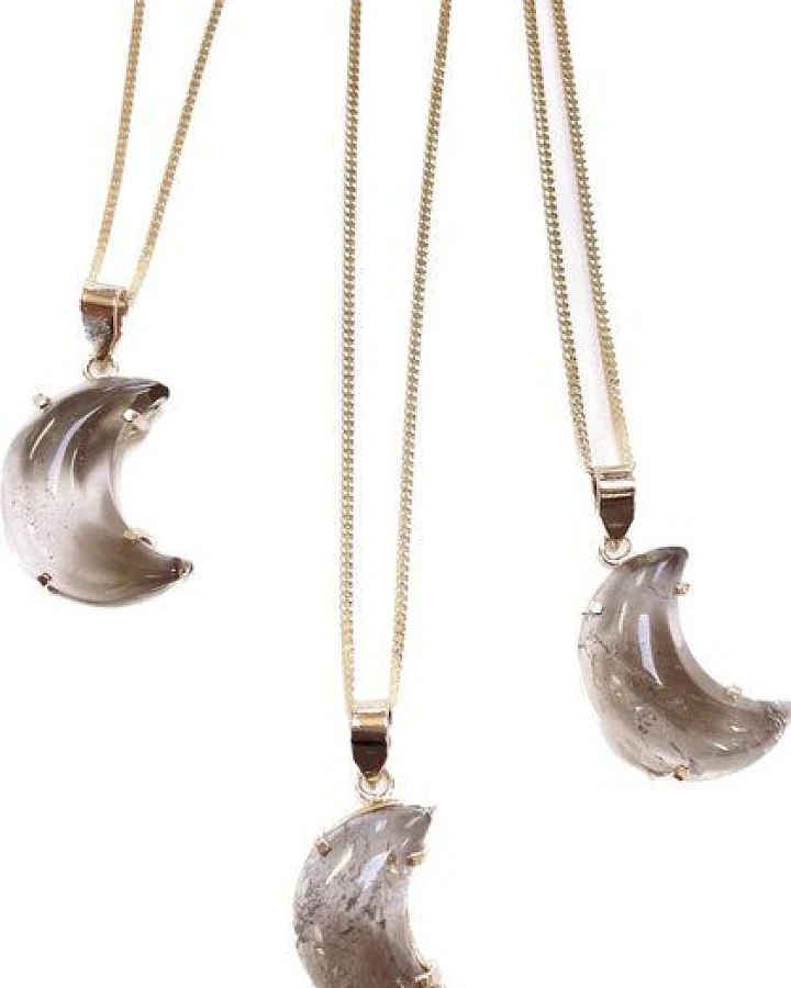 Crystal and Sage Rauchquarz Mond Halskette vergoldet