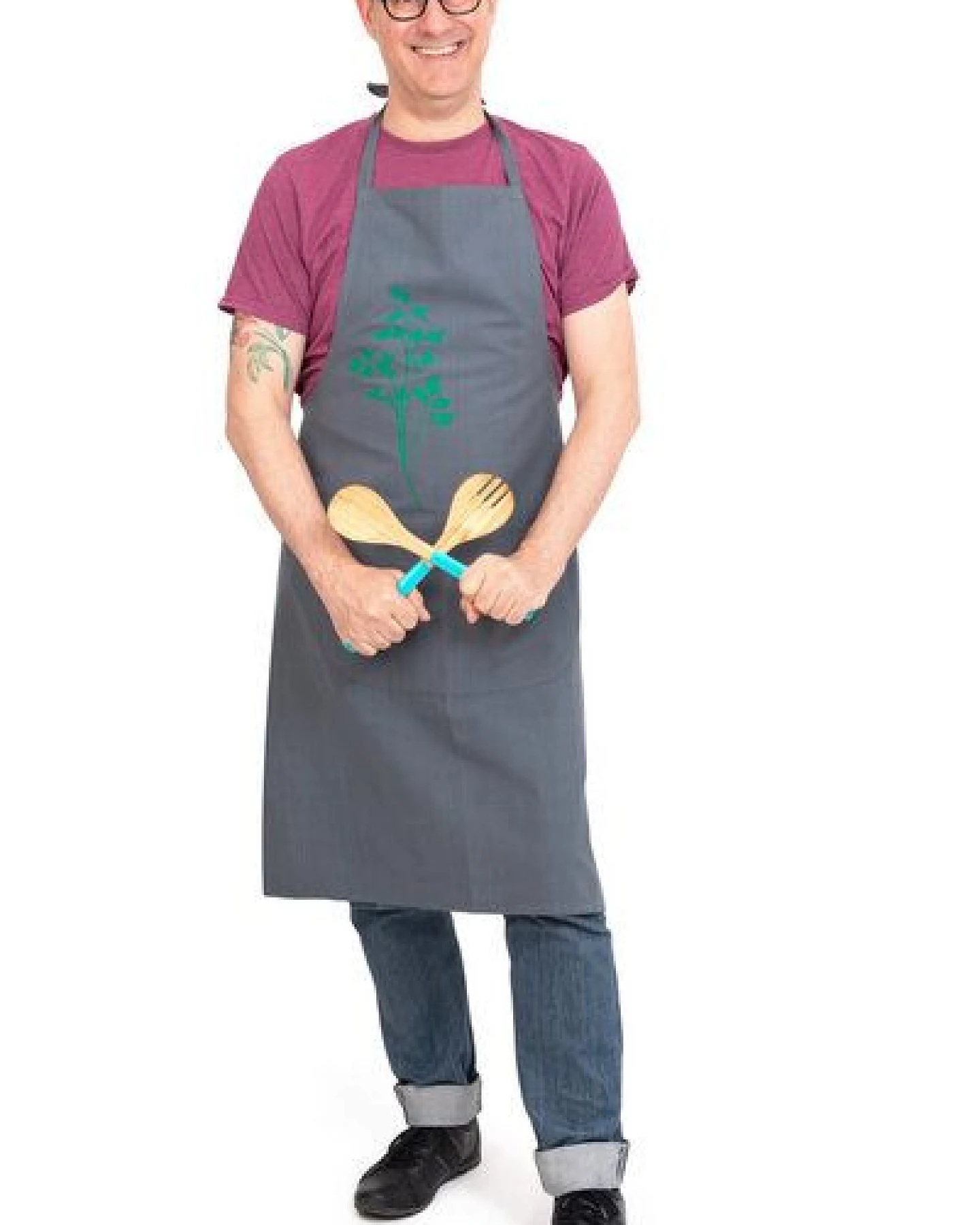 Hirschkind Handgewebte graue Fair-Trade & Bio-Kochschürze "Petersilie" – Ansicht 4