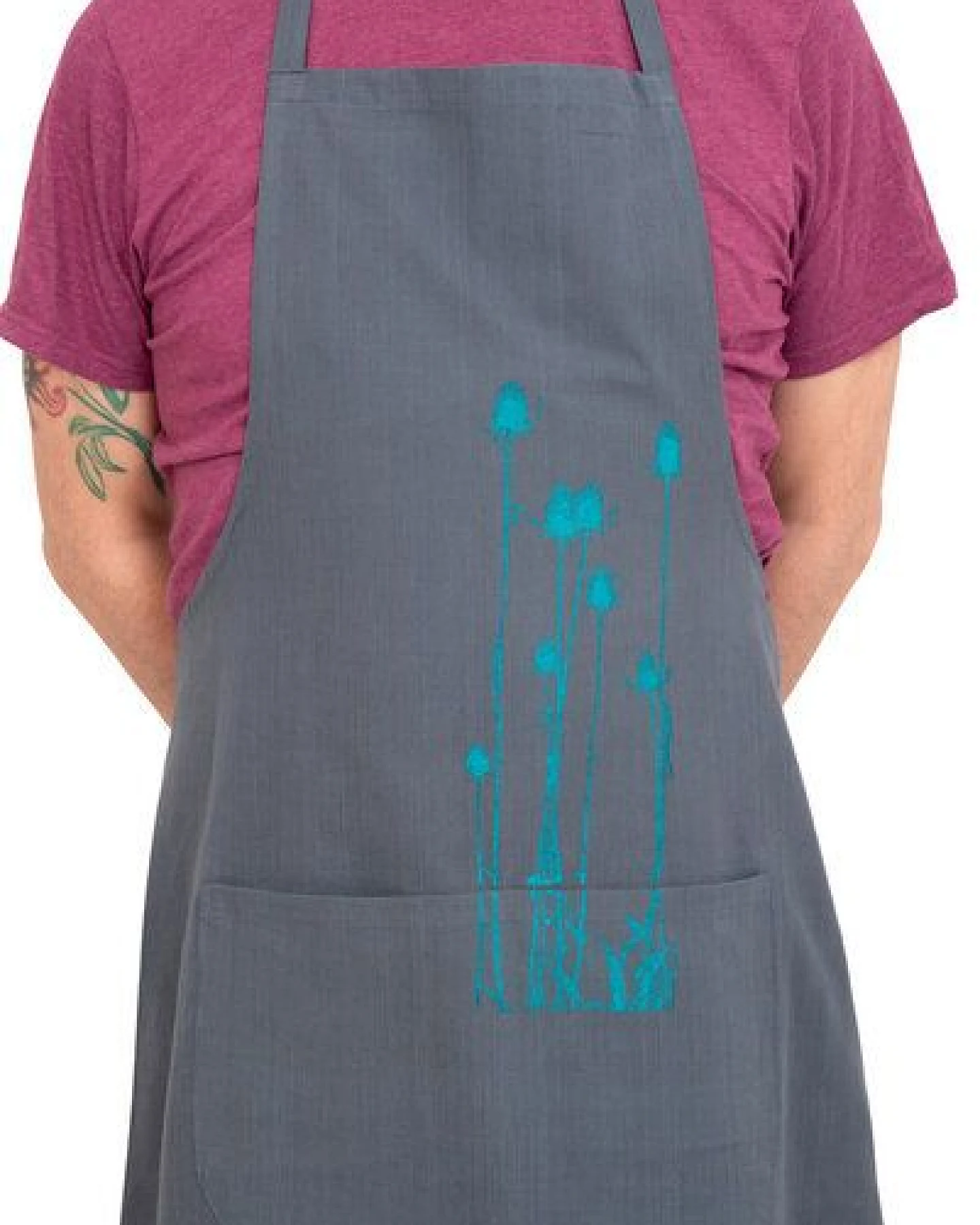 Hirschkind Handgewebte graue Fair-Trade & Bio-Kochschürze "Distel" – Ansicht 4