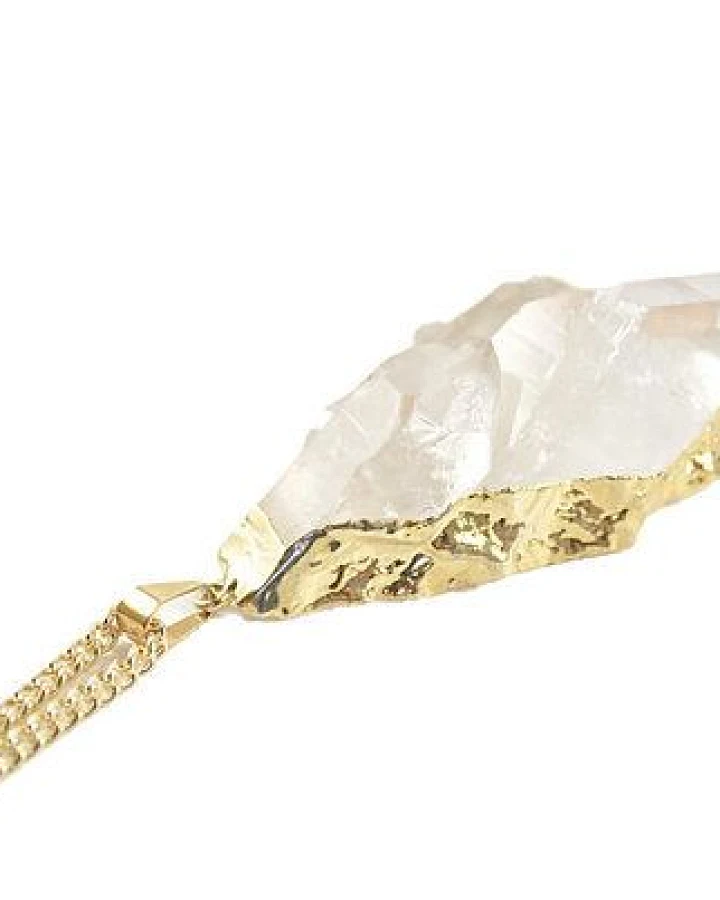 Crystal and Sage Bergkristall Halskette mit Kristalldruse vergoldet und versilbert