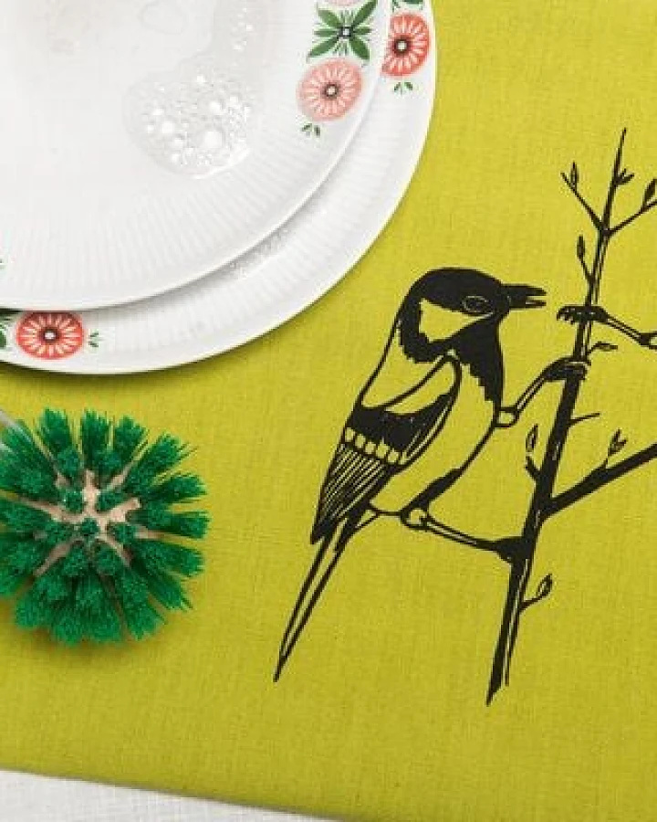 Hirschkind Bio & Fair-Trade-Geschirrtuch "Kohlmeisen" hellgrün