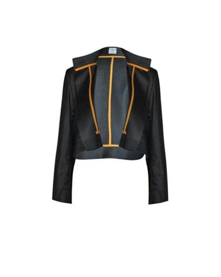 Yuna Miray taillierte Jacke, asymetrisch geschnitten, aus 100% kbt Merinowolle "The Jacket" in schwarz & anthra