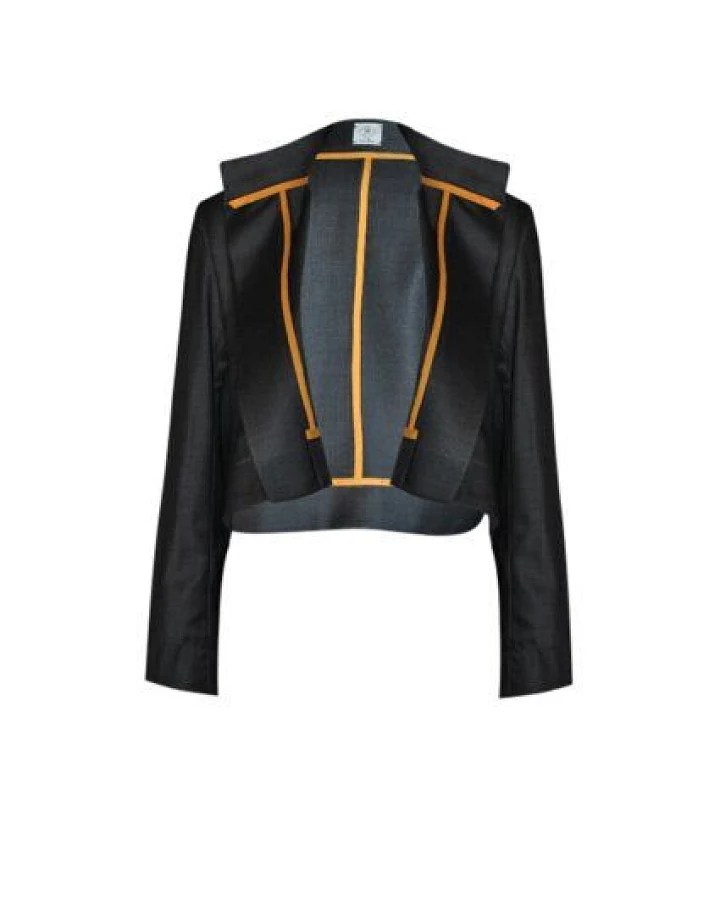 Yuna Miray taillierte Jacke, asymetrisch geschnitten, aus 100% kbt Merinowolle "The Jacket" in schwarz & anthra