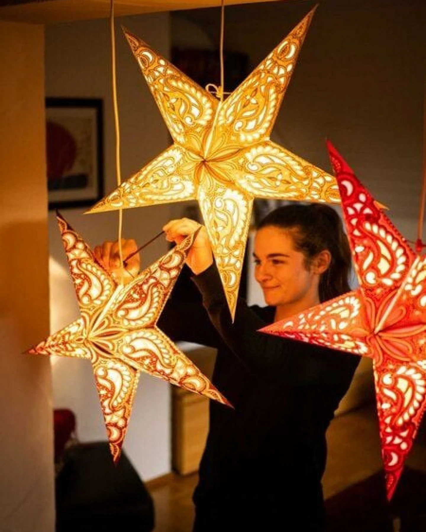 MoreThanHip Weihnachtsstern aus Papier Ø60 cm - inkl. Beleuchtungsset - Ganesha – Ansicht 2
