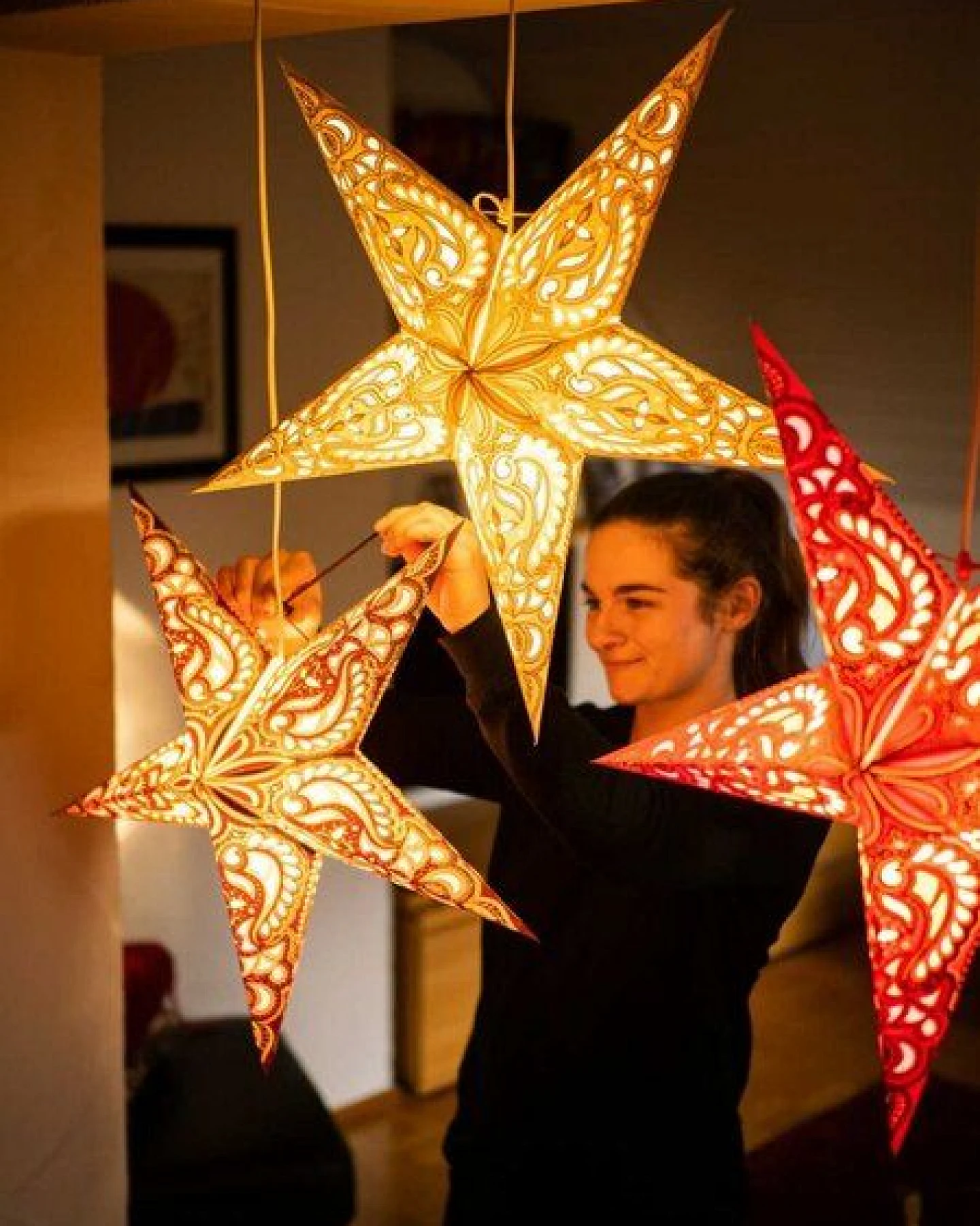 MoreThanHip Weihnachtsstern aus Papier Ø60 cm - inkl. Beleuchtungsset - Ganesha – Ansicht 3