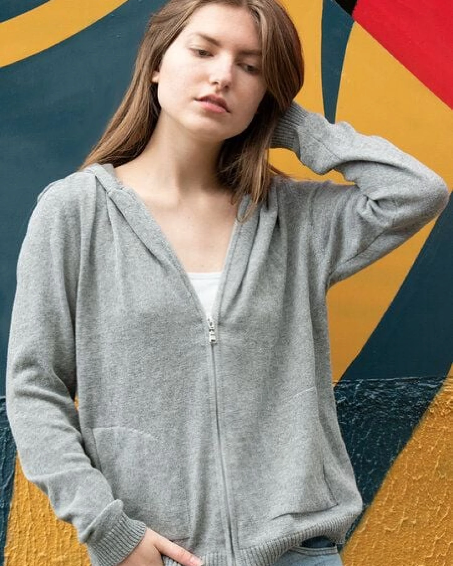 Will's Vegan Shop Lounge Knit Hoodie grau stricken Damen – Ansicht 3