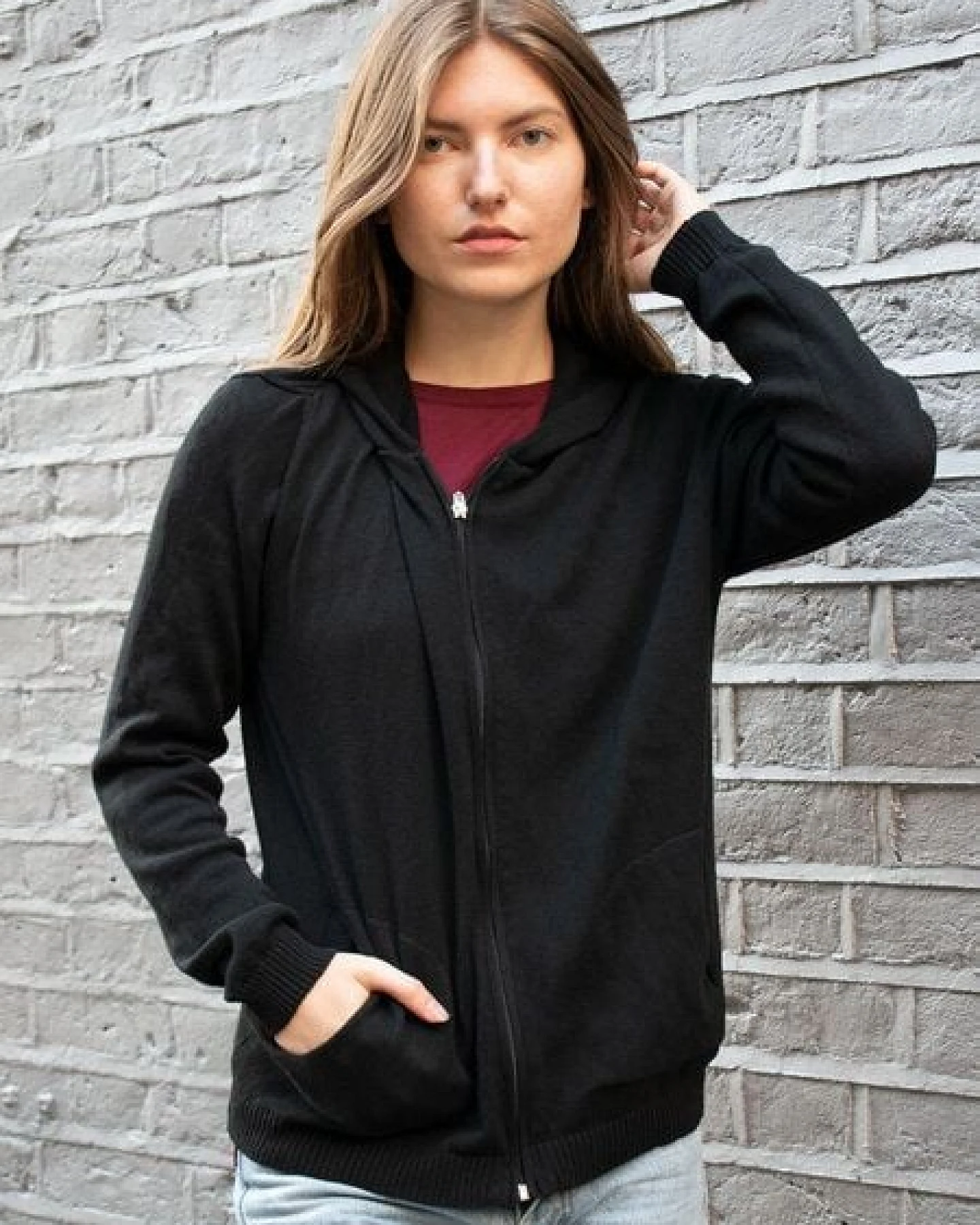 Will's Vegan Shop Lounge Knit Hoodie schwarz stricken Damen – Ansicht 2