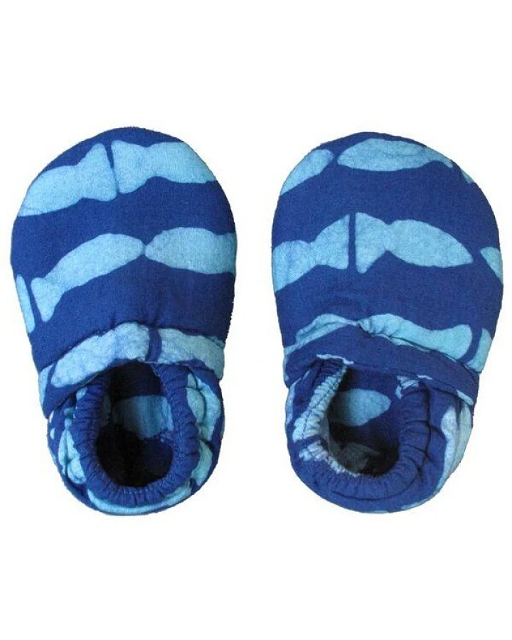 Global Mamas Bio Krabbelschuhe - Fische - Blau