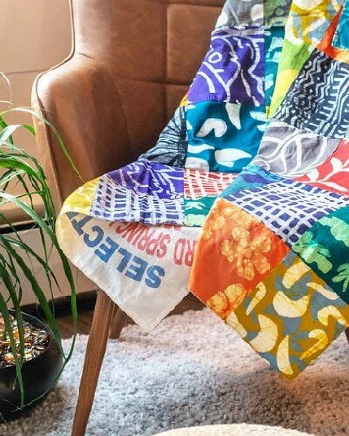 Global Mamas Upcycling Patchwork Überwurf & Decke - Bunt
