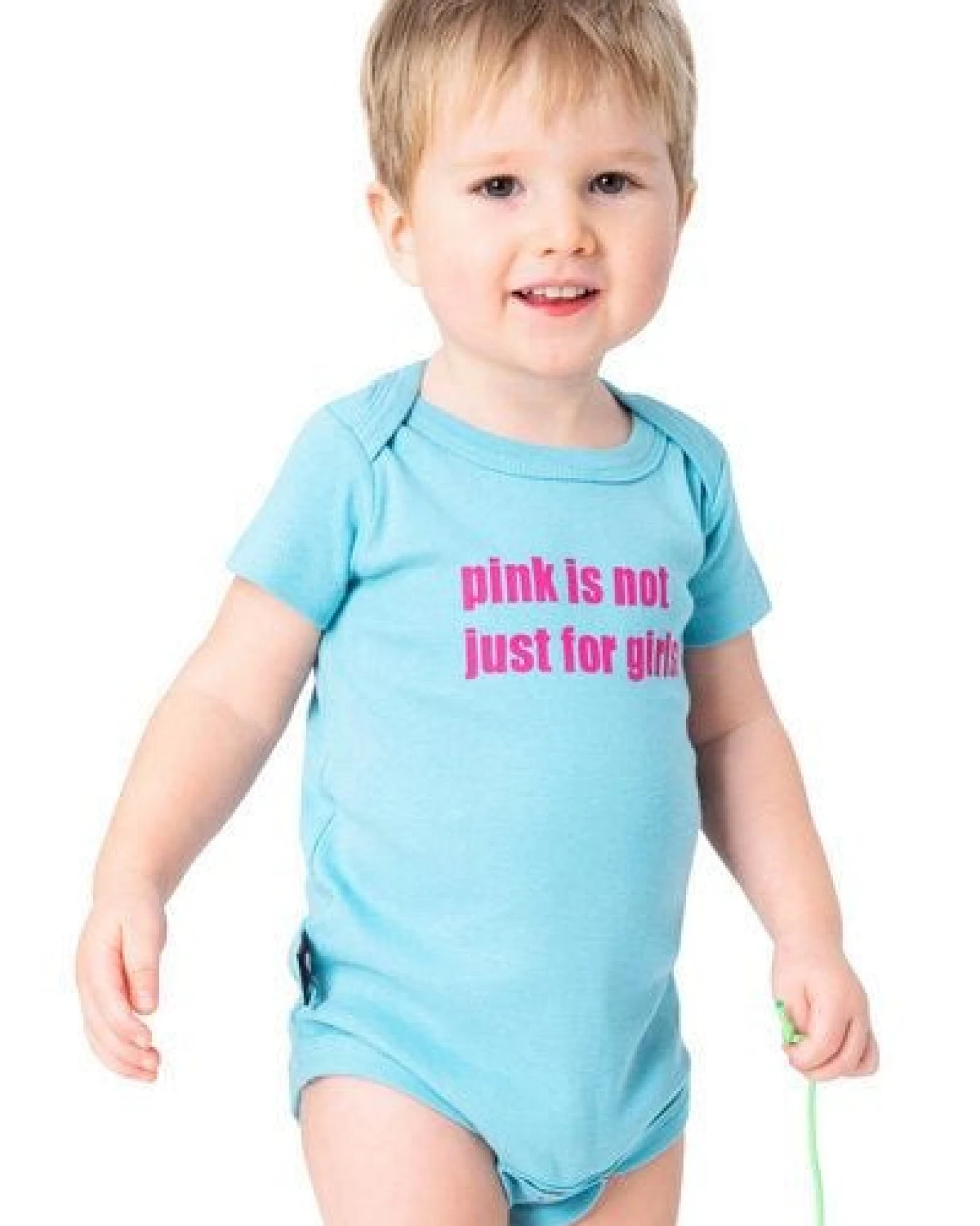 Hirschkind Bio-Babybody "pink is not just for girls" hellblau – Ansicht 3