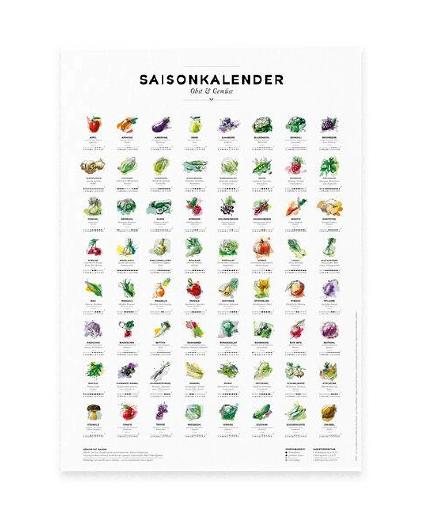 531 Rheinland Design Saisonkalender Obst & Gemüse, Küchen Deko, wall decor, Poster / Plakat in Farbe – Ansicht 2